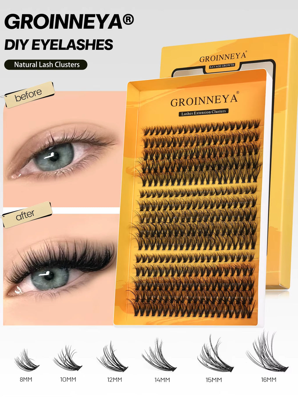 Cluster Lashes DIY Eyelash Extension C Curl Long Individual Lashes Mixed Tray Faux Mink Lash Clusters Extensions