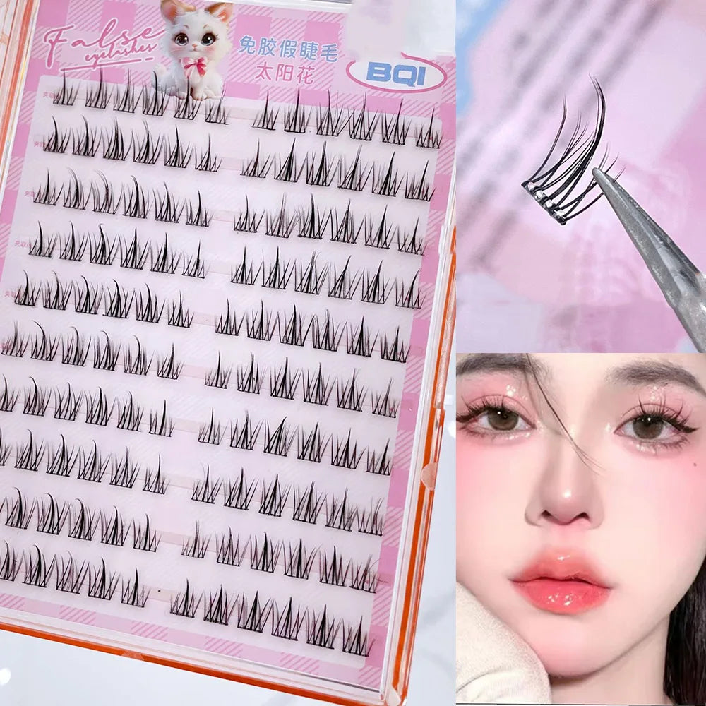 10 Rows of Large Capacity Glue-Free False Eyelashes Single Cluster 10-12MM C-Curled Natural Self-Adhesive False Eyelashes