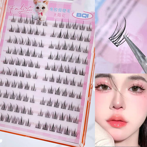 10 Rows of Large Capacity Glue-Free False Eyelashes Single Cluster 10-12MM C-Curled Natural Self-Adhesive False Eyelashes