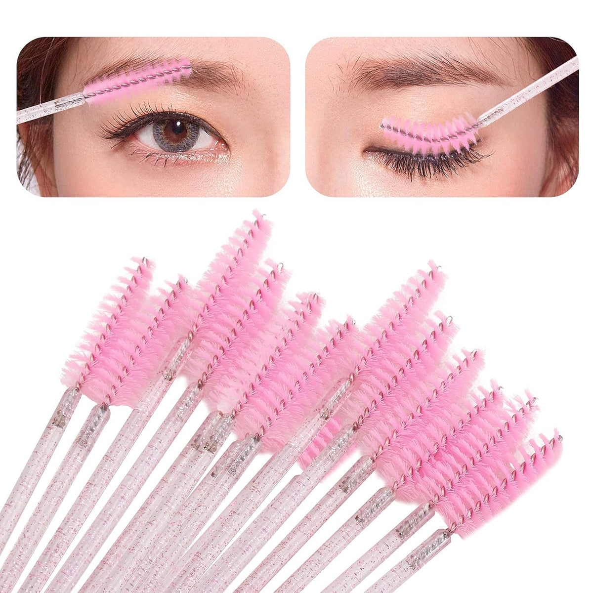 400 Spoolies Mascara Wand and Lip Brush Disposable Lash Brushes for Eyelash Extensions, Lipstick Lip Gloss Wands Applicator Tool (Pink)