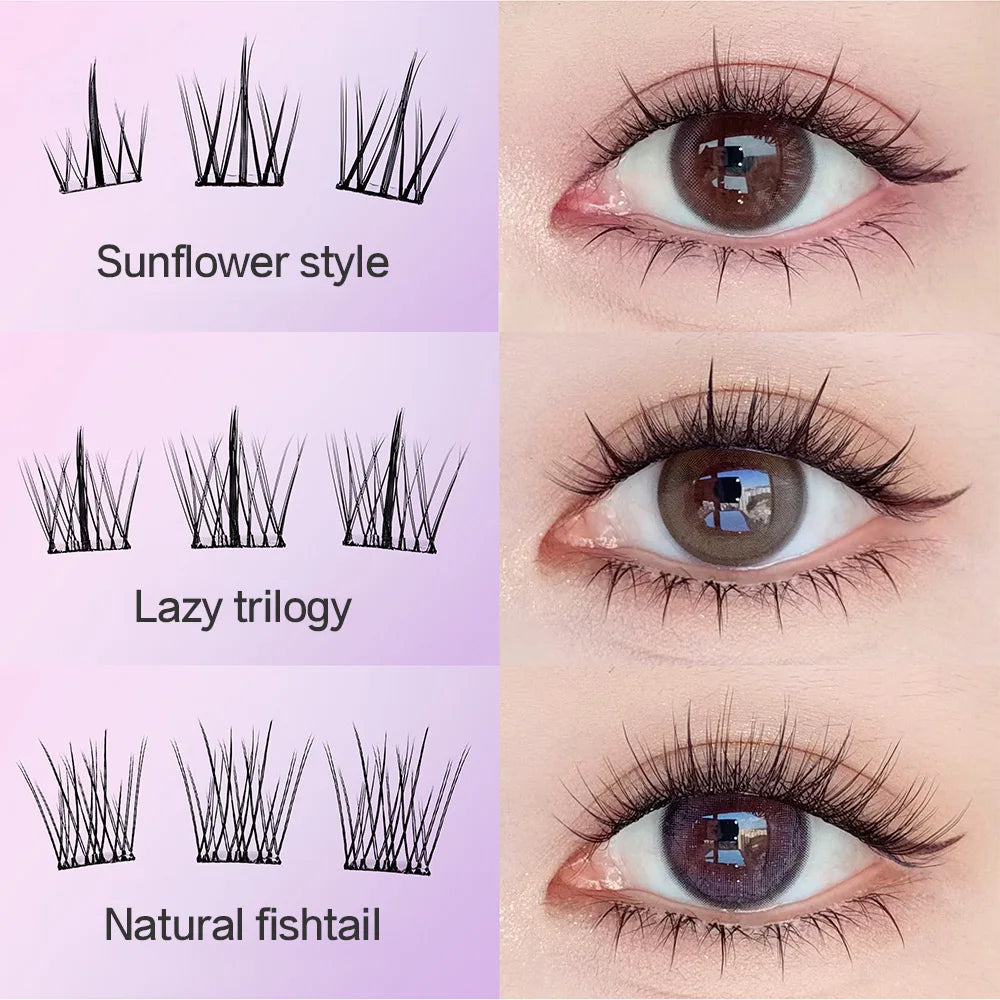 10 Rows of Large Capacity Glue-Free False Eyelashes Single Cluster 10-12MM C-Curled Natural Self-Adhesive False Eyelashes