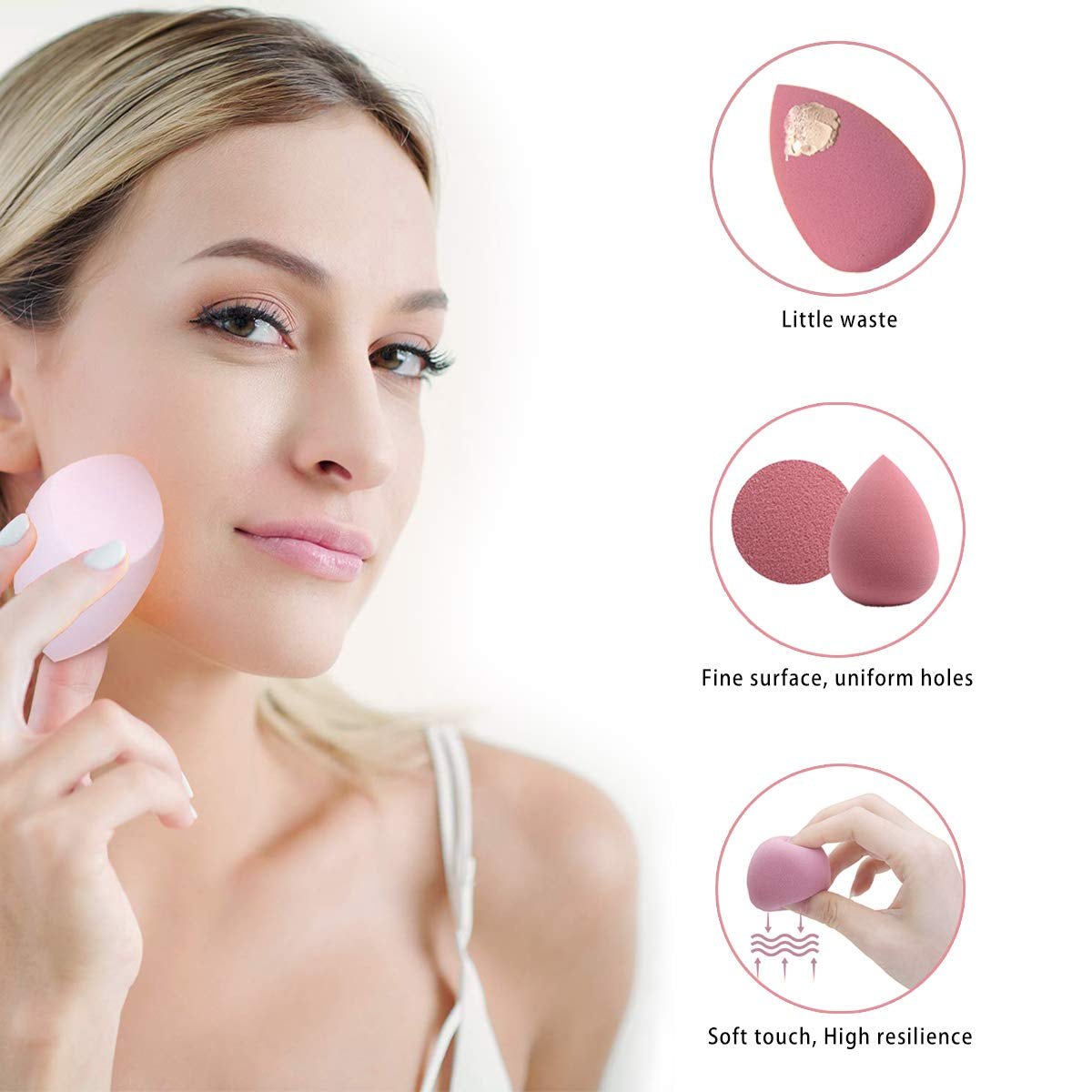 Makeup Sponges Set - Beauty Sponges Blending Blenders with 1 Holder and Egg Case, Flawless for Cream, Powder and Liquid (Pink, 4Pcs+1Holder+ Case)