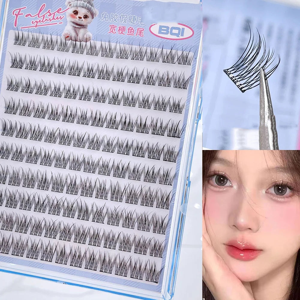 10 Rows of Large Capacity Glue-Free False Eyelashes Single Cluster 10-12MM C-Curled Natural Self-Adhesive False Eyelashes