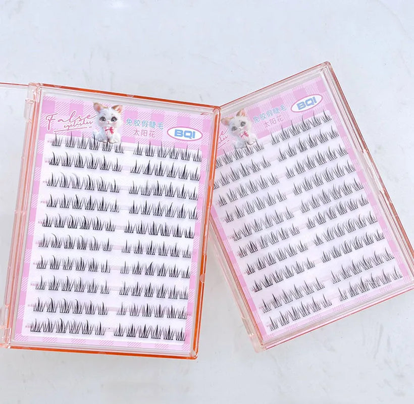 10 Rows of Large Capacity Glue-Free False Eyelashes Single Cluster 10-12MM C-Curled Natural Self-Adhesive False Eyelashes