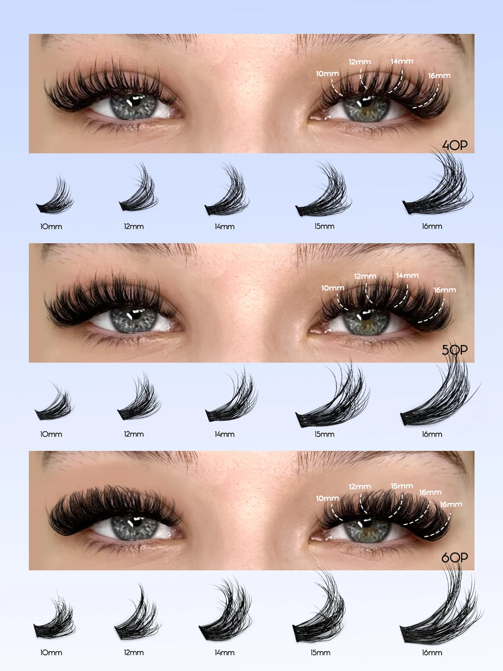 GROINNEYA Cluster Lashes Kit Individual Lashes Volume Mixed Tray 3D Faux Mink Lashes Wispy Eyelash Extension Makeup