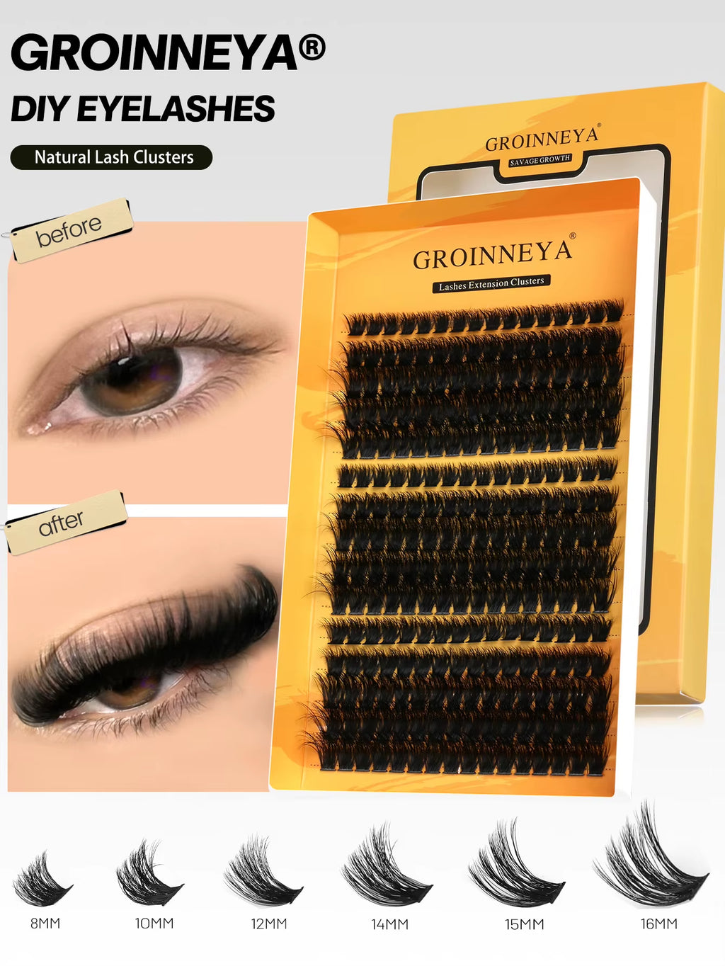 Cluster Lashes DIY Eyelash Extension C Curl Long Individual Lashes Mixed Tray Faux Mink Lash Clusters Extensions