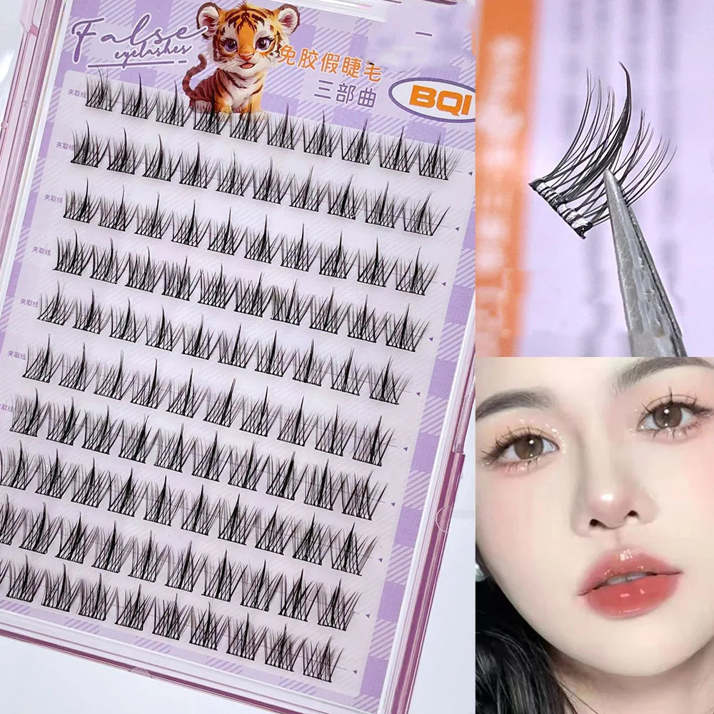 10 Rows of Large Capacity Glue-Free False Eyelashes Single Cluster 10-12MM C-Curled Natural Self-Adhesive False Eyelashes